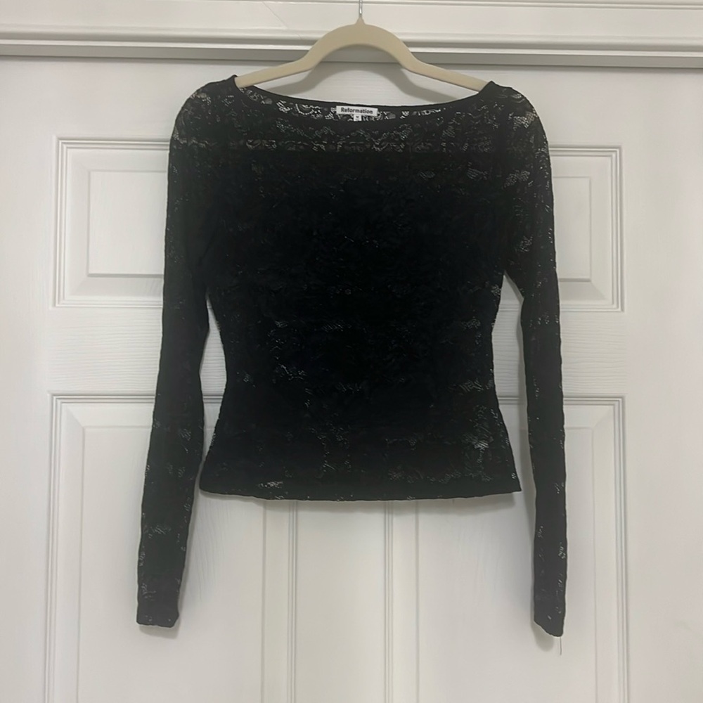 Reformation Black Lace Long Sleeve Top Adriano - Picture 2 of 7